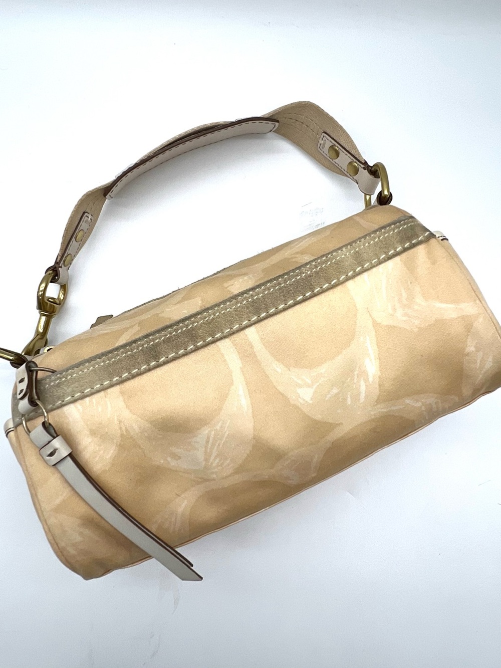 Coach Signature Demi Barrel Shoulder Bag Khaki Champagne Jacquard 05K-1402
